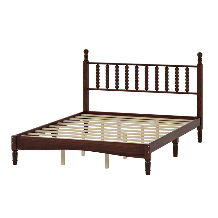 Oliver Retro Wood Platform Bed with Gourd Shaped Headboard - Dark Brown 