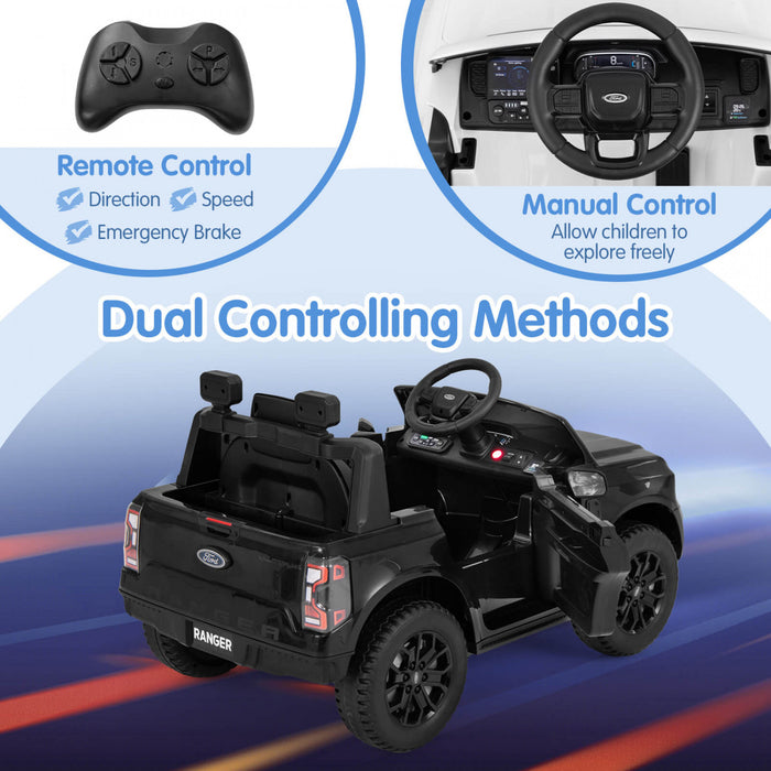 Costway 12v Licensed Ford Ranger Kids Ride On Car With Remote Control Storage Basket Black