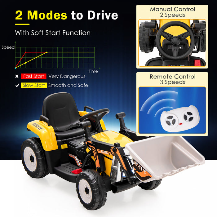 Costway Kids Ride On Excavator Digger 12v Electric Tractor Rc W/ Digging Bucket Yellow