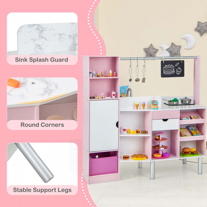 Costway 2-in-1 Kids Kitchen & Market With Realistic Light & Sound 82 Accessories Included