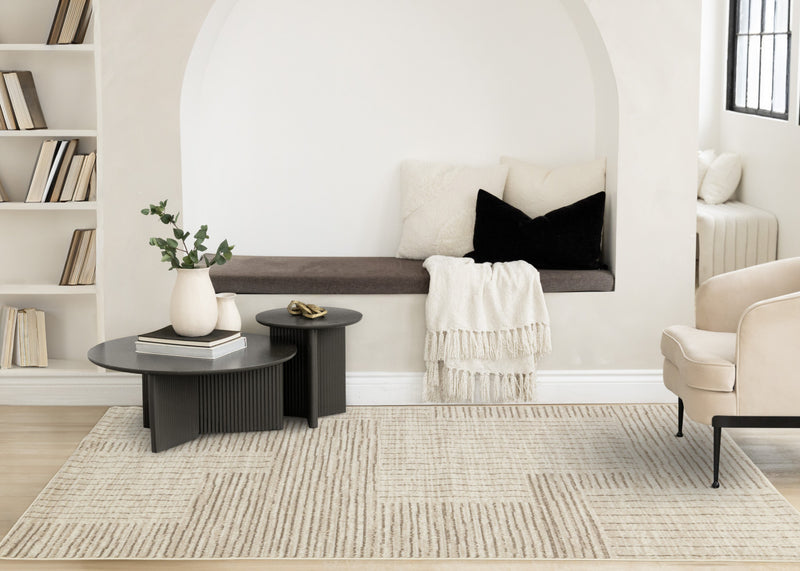 Florence Brown Cream Geometric Linework Design Rug, 5'3\" x 7'4\" Indoor Area Rug