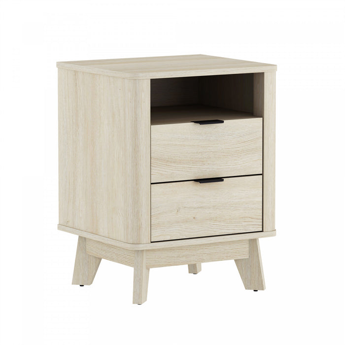 Orlen Mid-Century Modern 2-Drawer Multi-Purpose Nightstand & End Table in Whitewashed Oak