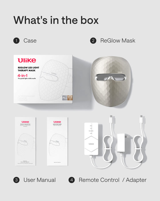 Ulike ReGlow 4-in-1 LED Light Therapy Face Mask - Red Light Anti-Aging & Acne Treatment - Gold\n