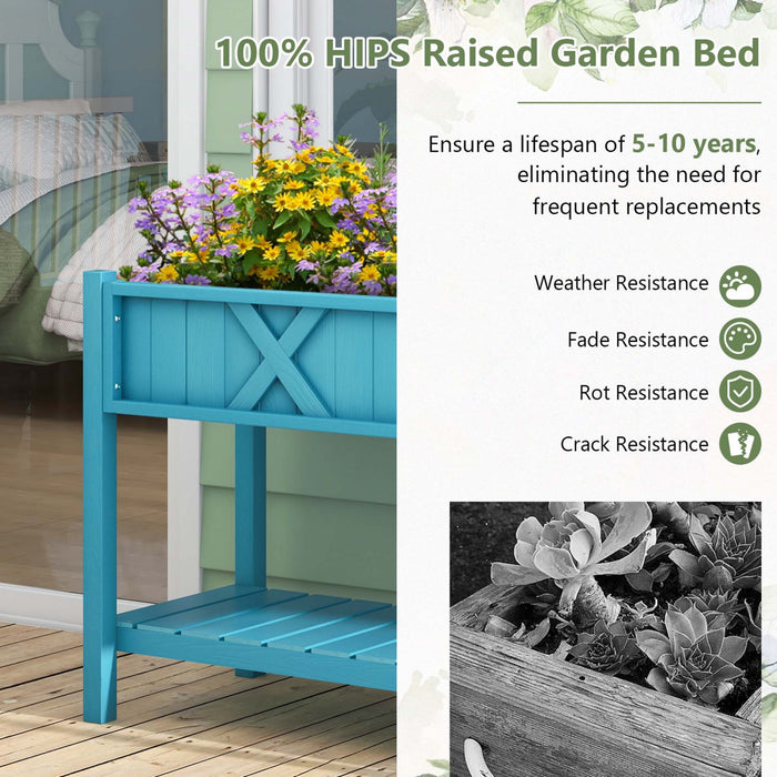 Costway Hips Raised Garden Bed Poly Wood Elevated Planter Box With Legs, Storage Shelf Blue