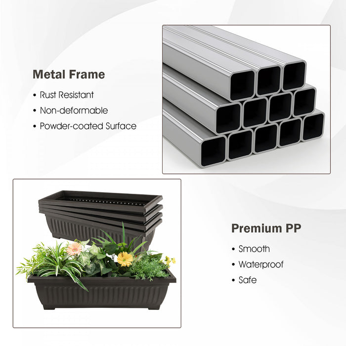 Costway 2pcs 5 Ft 4-tier Vertical Raised Garden Bed Elevated Planter W/4 Container Boxes