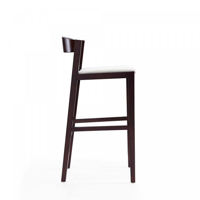 Klismos Mid-Century Modern Wood Upholstered Barstool in Ivory - Set of 2