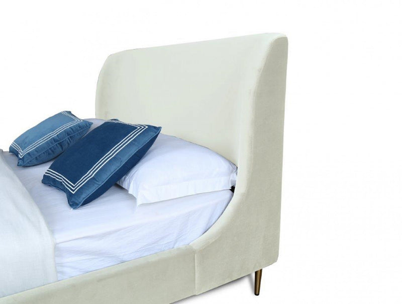 Heather Mid-Century Modern Velvet Upholstered Full Bed in Cream and Gold