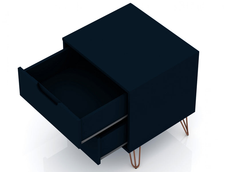Rockefeller Mid-Century Modern 20\" Nightstand in Midnight Blue (2-Drawer) - Set of 2