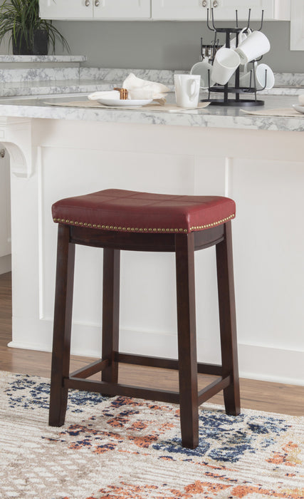Claridge Faux Leather Backless Counter-Height Stool - Red