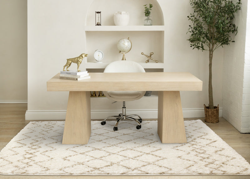 Taylor Cream Brown Lattice Shag Rug, 7'10\" x 10'6\" Indoor Area Rug