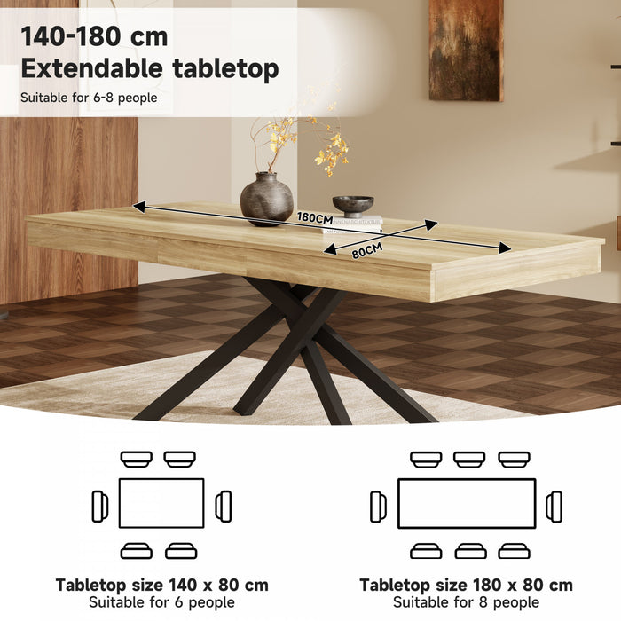FlexDine 55-71 Inch Rectangular Extendable Dining Table with Cross Legs and Oak Finish, Oak