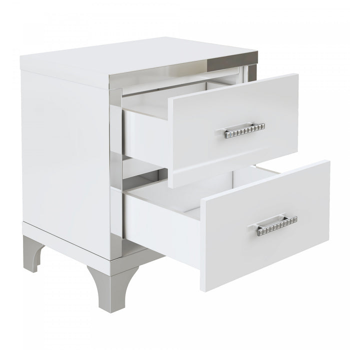 Sophia High Gloss Nightstand with 2 Drawers and Metal Handles,White