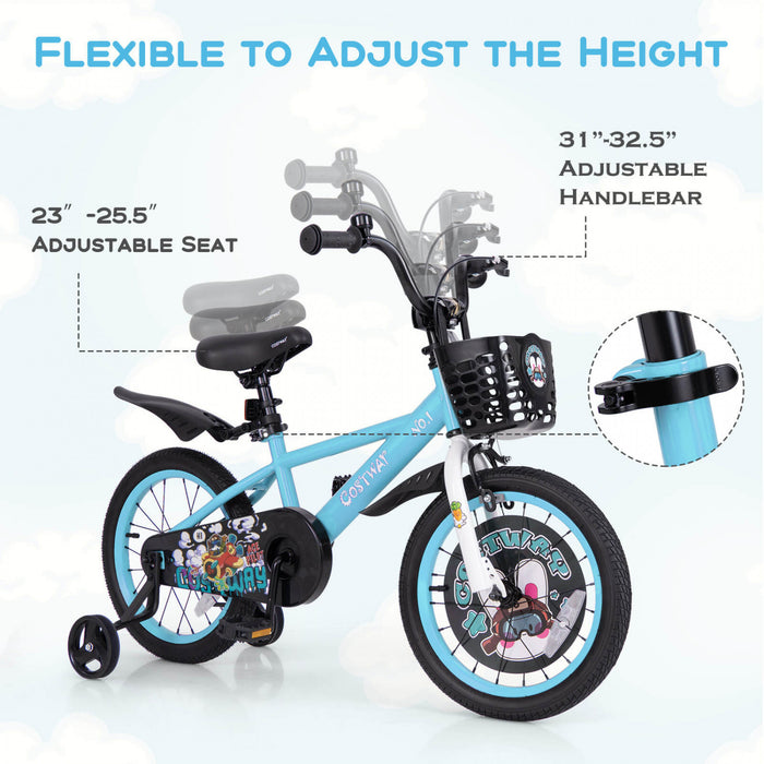 16\" Kid's Bike For 4-7 With Height-adjustable Handlebar & Saddle Handbrake Blue