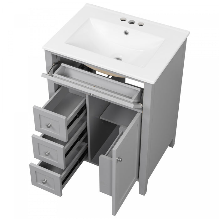 Scott 24\" Bathroom Vanity with Ceramic Sink and Rubberwood Legs, Grey