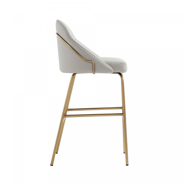 Gracie Modern Metal Upholstered Barstool in Stone Gray and Gold - Set of 3