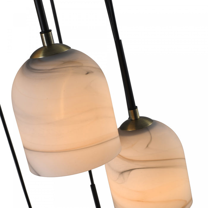 Crema 8 Light Chandelier 18.5\", Black, Brushed Brass With Alabaster Style Glass