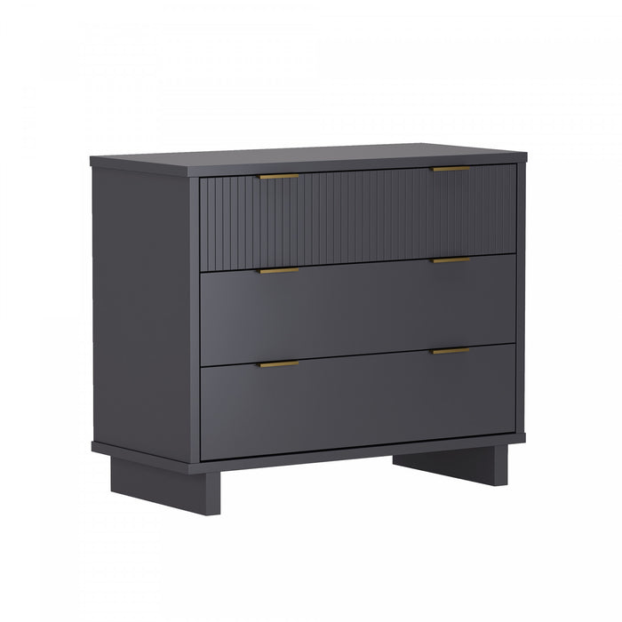 Elara Contemporary 38\" Solid Wood Dresser in Charcoal Gray (3-Drawer)