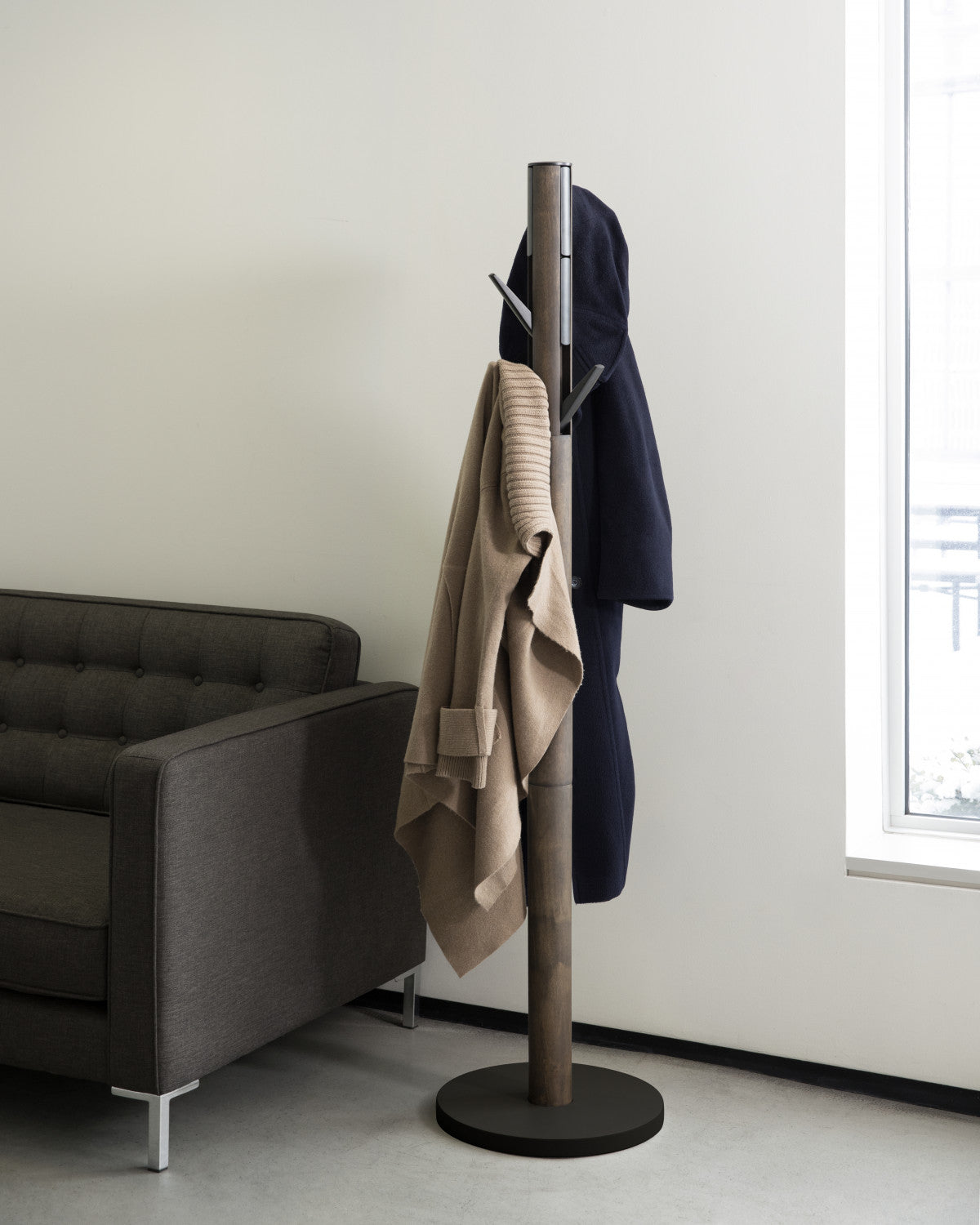 Umbra Modern Wood Flapper Coat Rack Black and Walnut The Brick