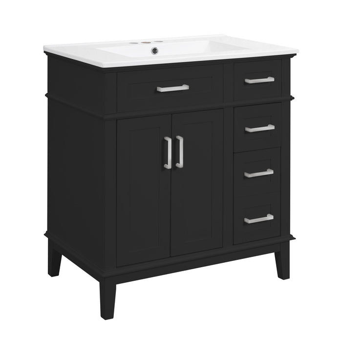 Savannah 30 Inch Bathroom Vanity with Ceramic Sink and Spacious Storage Cabinet, Black