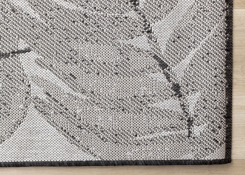 Jackson Grey White Botanical Leaves Rug, 5'3\" x 7'7\" Outdoor Area Rug