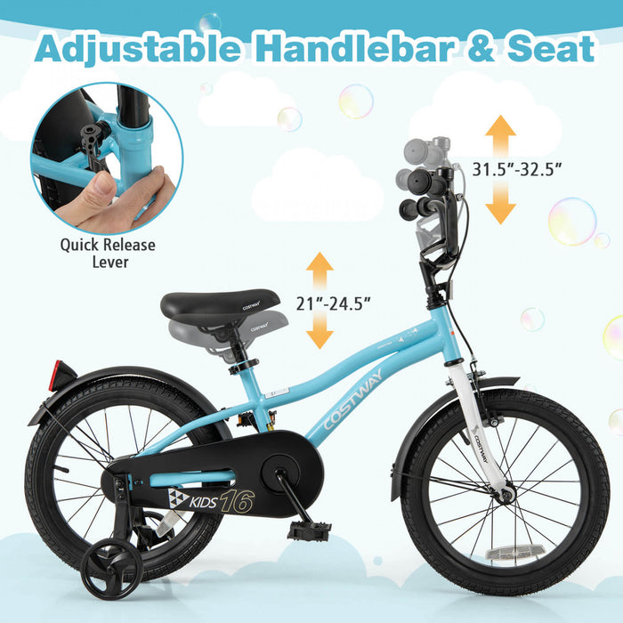 Costway 16\" Kids Bike For 4-7 Years Old Boys & Girls With Adjustable Seat Handbrake Reflectors Blue