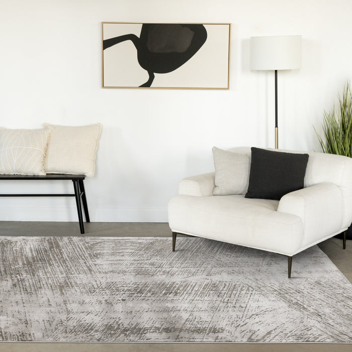 Hudson Grey Cream Distressed Brushstrokes Rug, 5'3\" x 7'7\" Indoor Area Rug