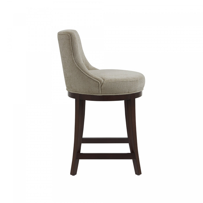 Lucia Modern Wood Chenille Counter Stool in Taupe Bar Stool