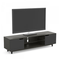 59” TV Stand With 2 Shelves and 2 Black Doors - Dark Grey Wood 