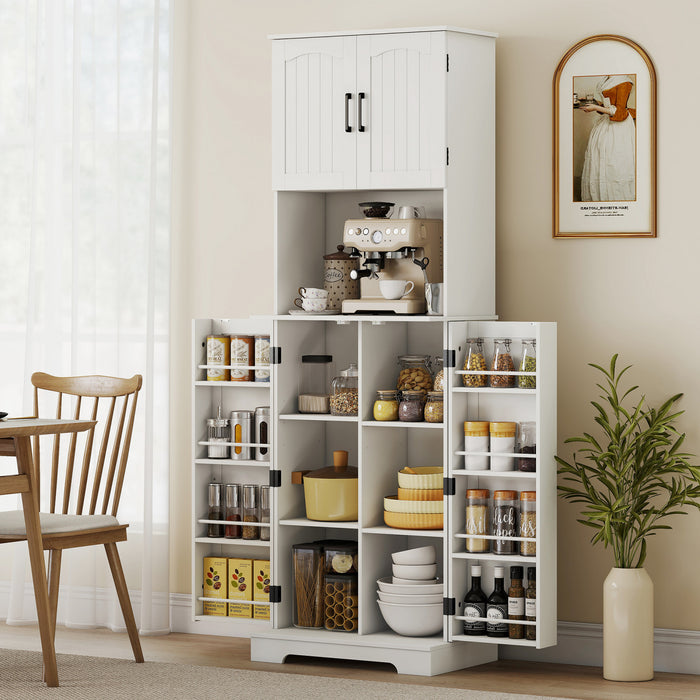 HOMCOM 71.5\" Tall Pantry Cabinet, Kitchen Cupboard with Spice Racks, White