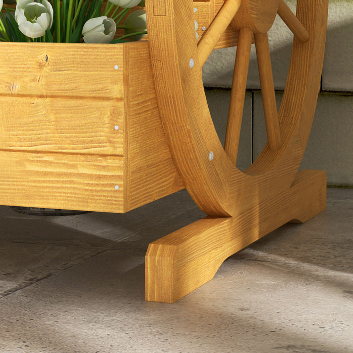 Outsunny Wooden Wagon Planter Box, Decorative 3-tier Raised Garden Bed