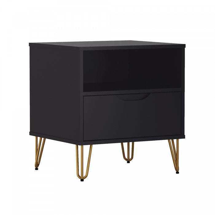 Avira Mid-Century Modern 20\" Nightstand in Black (1-Drawer)