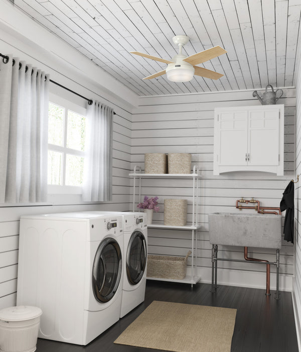 Dempsey Low Profile Ceiling Fan with Light Fixture - White
