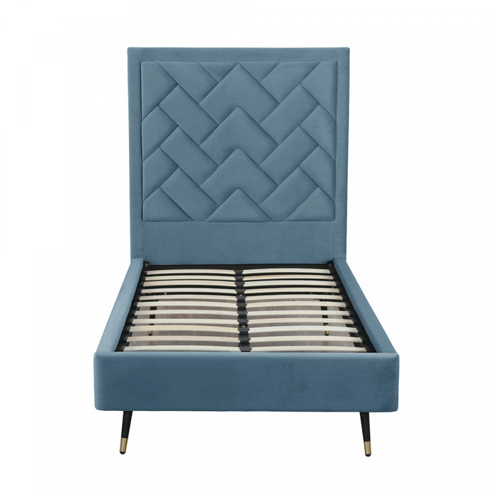 Crosby Modern Upholstered Velvet Twin Bed in Blue