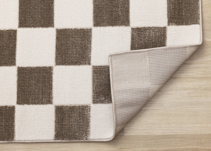 Leopold Checkered Brown White Geometric Area Rug - 5'3\" x 7'7\"