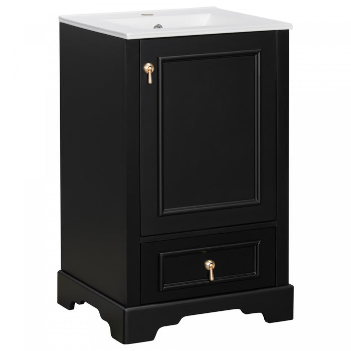 Harper 20 Inch Compact Modern Bathroom Vanity with Ceramic Sink, Black