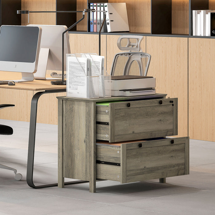 HOMCOM 2 Drawer Lateral File Cabinet for Letter, A4, Legal Size, Grey Oak