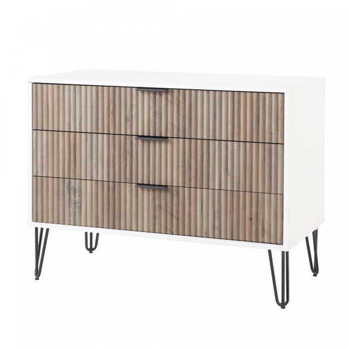 Dumbo Modern 35\" Fluted Dresser in Rustic Gray and White (3-Drawer)