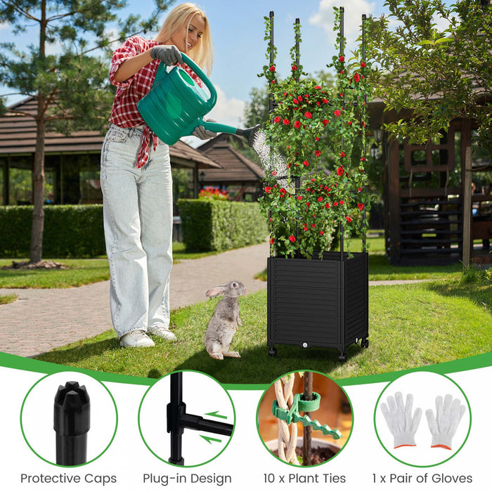 Costway 2 Pcs Raised Garden Bed With Trellis And Wheels Self-watering Planter Box With 3 Heights