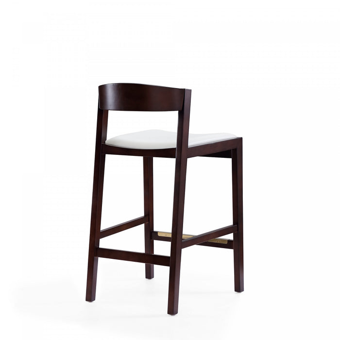 Klismos Mid-Century Modern Wood Upholstered Counter Stool in Ivory - Set of 2