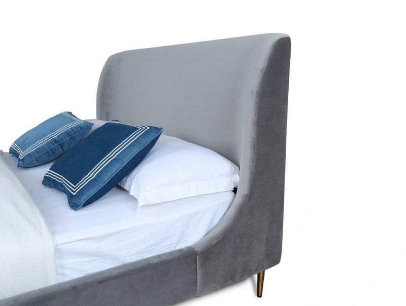 Heather Mid-Century Modern Velvet Upholstered Full Bed in Gray and Gold