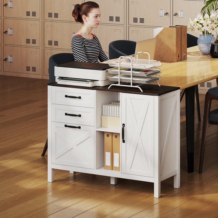 HOMCOM Lateral Filing Cabinet with Drawers Fit A4/Letter Size Files, White