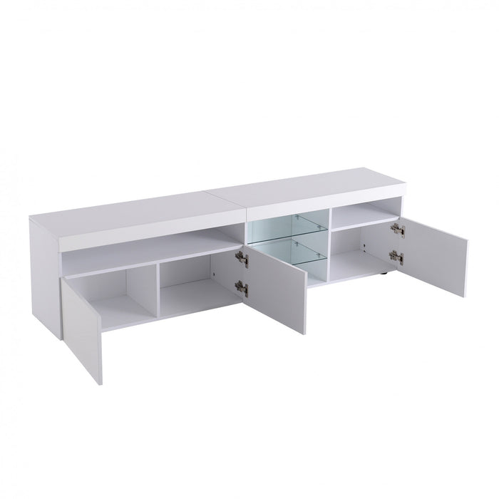 James 70.8\" Modern TV Cabinet with USB LED Lighting and High Gloss Front,White Tv Stand