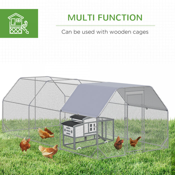Pawhut Metal Chicken Coop For 15-18 Chickens, Walk In Chicken Run Outdoor With Cover For Backyard Farm, 18.7' X 9.2' X 6.4'