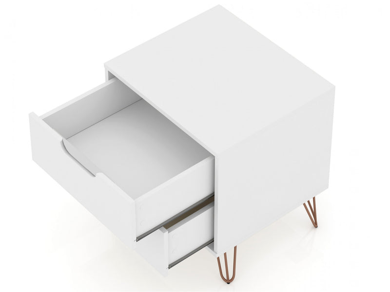 Rockefeller Mid-Century Modern 20\" Nightstand in White (2-Drawer) - Set of 2