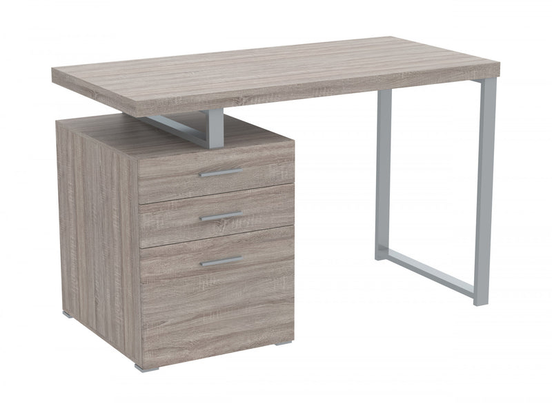 Computer Desk Study Desk For Home Office, Gaming Room 47.25l Dark Taupe 3 Drawers Silver Metal Base