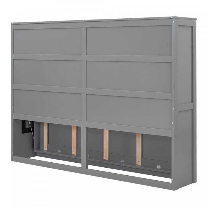 Evelyn Space-Saving Murphy Wall Bed with Foldable Cabinet Design,Queen Size,Grey Queen Bed