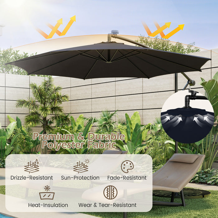 Costway 10FT Patio Solar-Lighted 112 LED Cantilever Offset Umbrella Crank Tilt Outdoor