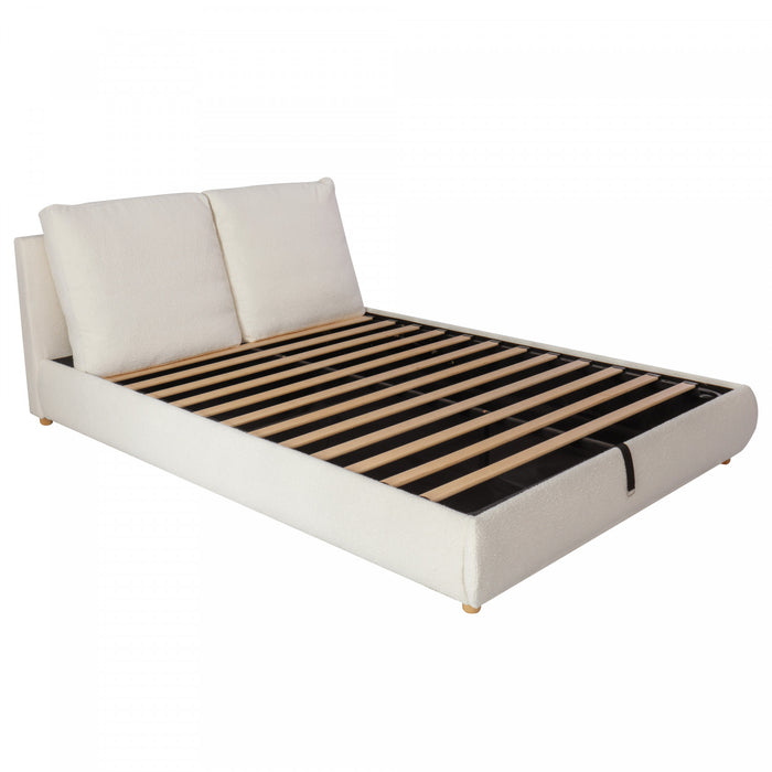 Diana Ottoman Hydraulic Lift Storage Platform Bed with Luxurious Boucle Upholstered and Sturdy Storage,Queen Size,White Queen Bed