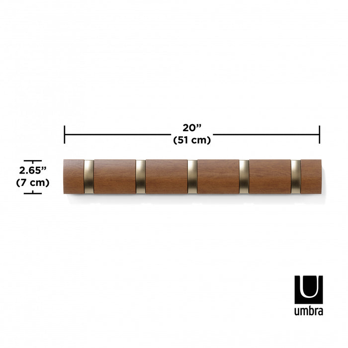 Umbra 5 Flip Wall-Mounted Hooks - Light Walnut and Gold