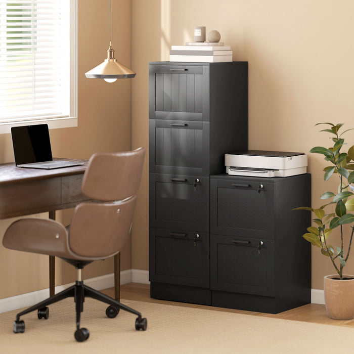 HOMCOM 4 Drawer File Cabinet with Lock Filing Cabinet for A4 Letter Black